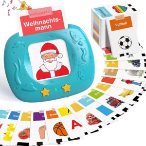 HOMESTEC Toy from 2 Years – German Talking Flashcards 144 Sheets 288 Words, Learning Toy for Preschool Children 2 3 4 5 Years, Gifts for Children’s Birthday, Blue