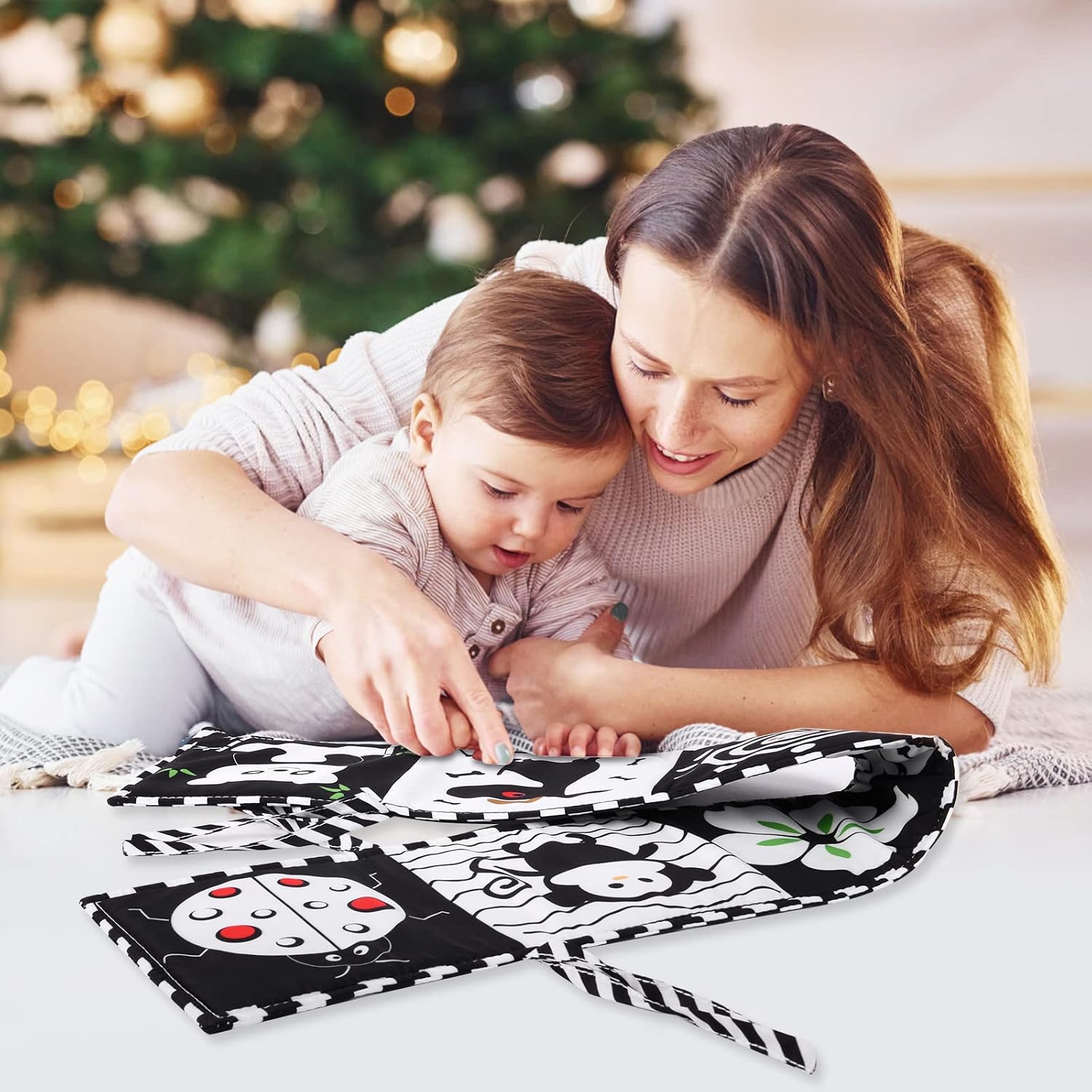 Vicloon Black & White Fabric Book, Picture Book Made of Fabric, Black White Double-Sided Baby Fabric Book, Baby Toy 0 6 Months, Perception Learning Toy, Gifts for Babies, Animal Style – Bild 4