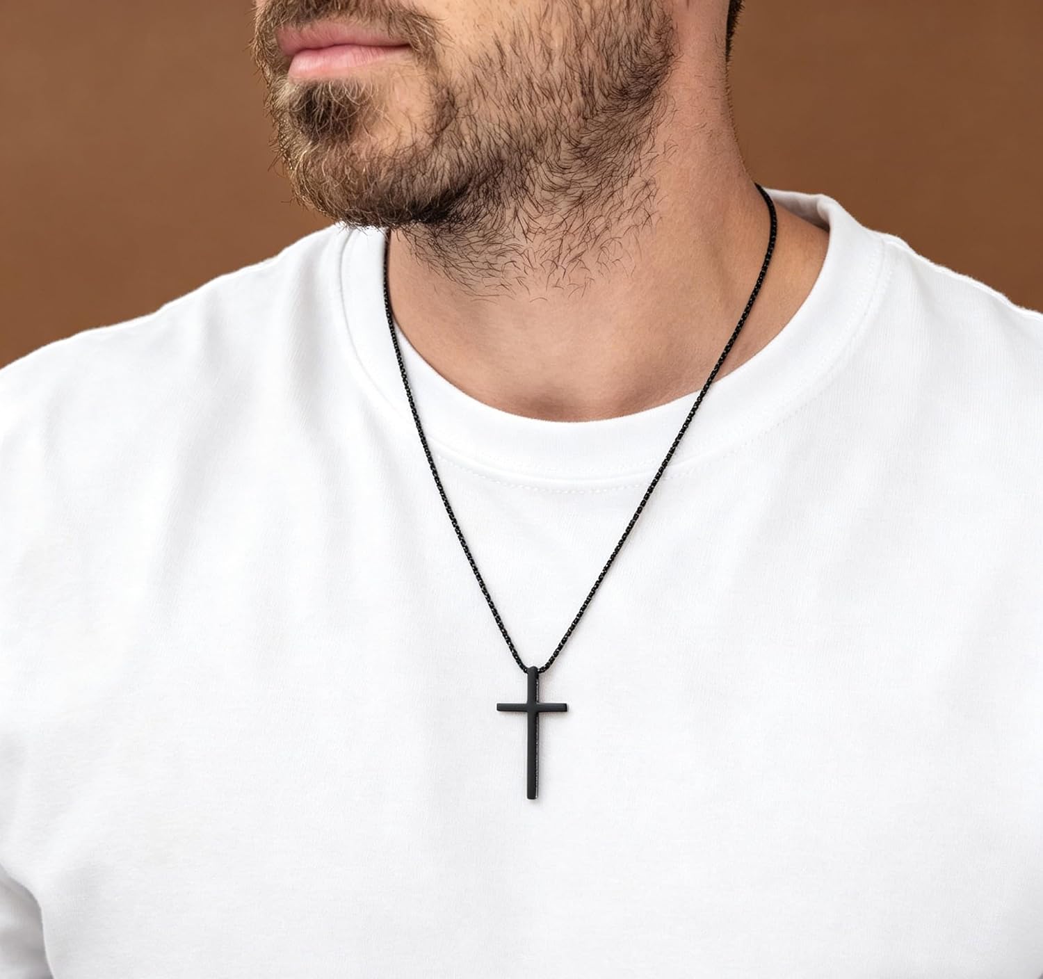 M MOOHAM 2pcs Stainless Steel Cross Necklace Set for Men Silver Black Heavy Duty Cuban Snake Chain Jewelry Valentine's Day Gift for Men Teens – Bild 3