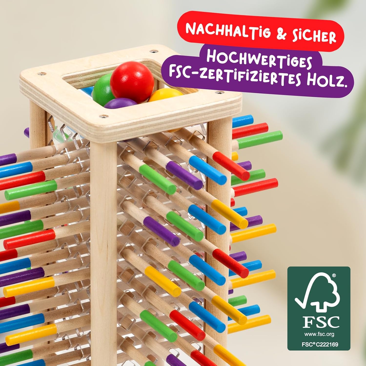 Nene Toys Ballfall, Montessori Toy from 3 4 5 6 Years - Wooden Game for Children - Educational Game with Sticks, Dice & Cards - Educational Board Game - Great Gift Girls Boys from 3-9 Years – Bild 6