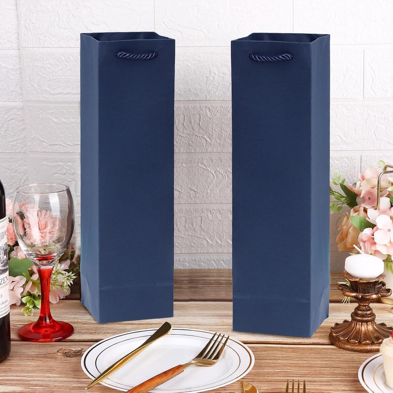 Pack of 12 Wine Gift Bags, Dark Blue Wine Bottle Bags Made of Kraft Paper, Bottle Bags Gift Bags for Wine with Handle, Kraft Wine Organiser for Christmas, Wedding, Birthday Party Gift Bags – Bild 5