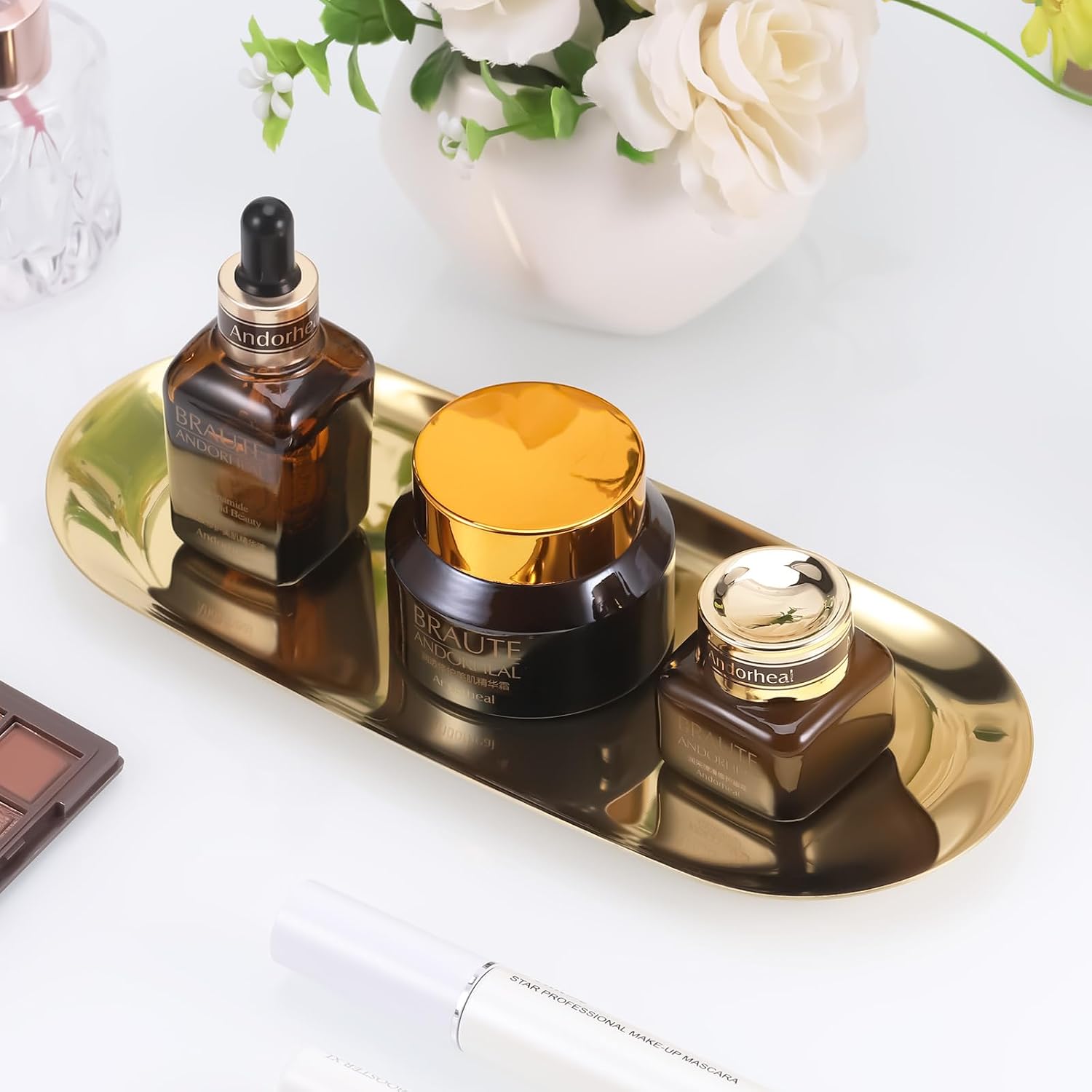 Fentar Set of 2 Gold Trays, Stainless Steel Small Candle Plate, Gold, Jewellery Stand, Decorative Tray, Oval Serving Tray, Elegant Golden Mini Decoration for Jewellery, Desserts, Snack, Coffee – Bild 6