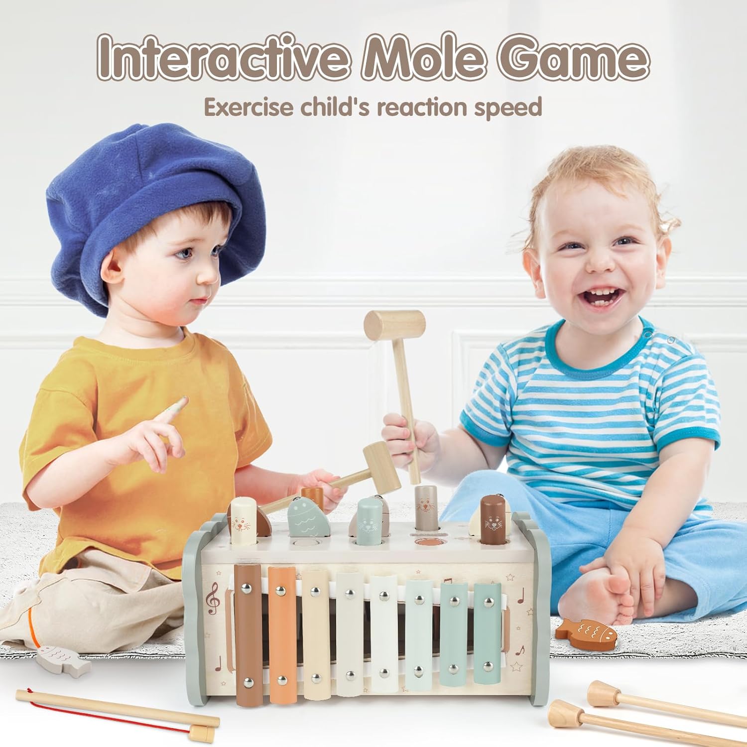 Dinorun Montessori Hammering Toy from 1 Year Old, Wooden Motor Skills Toy, Xylophone, Gift for Children Aged 1, 2, 3, 4 Years, for Girls, Boys – Bild 3
