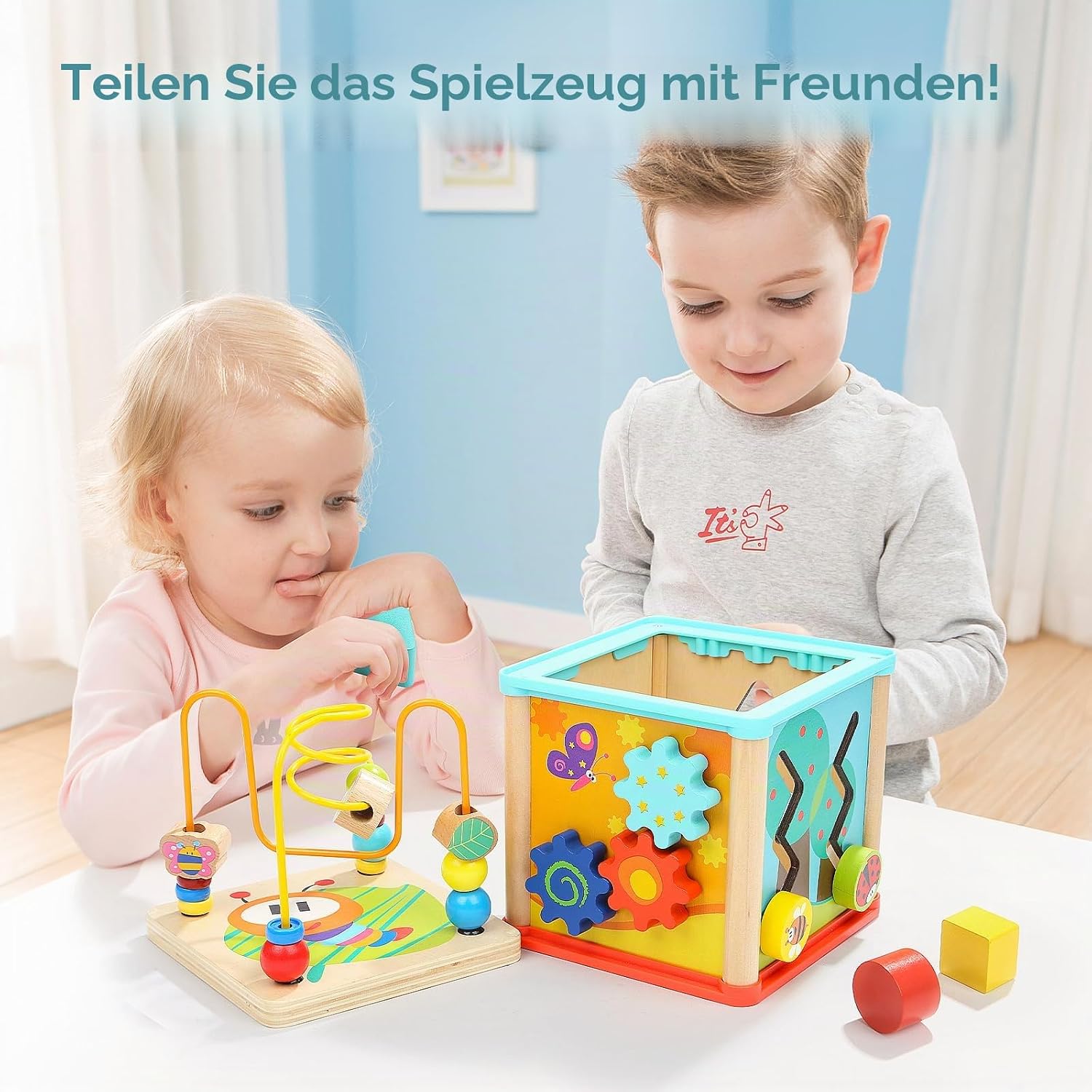 TOP Bright Wooden Shape Sorter Activity Cube Toy for 1 Year Old Baby - 1st Birthday Gift for Girls Boys 12 Months + – Bild 4