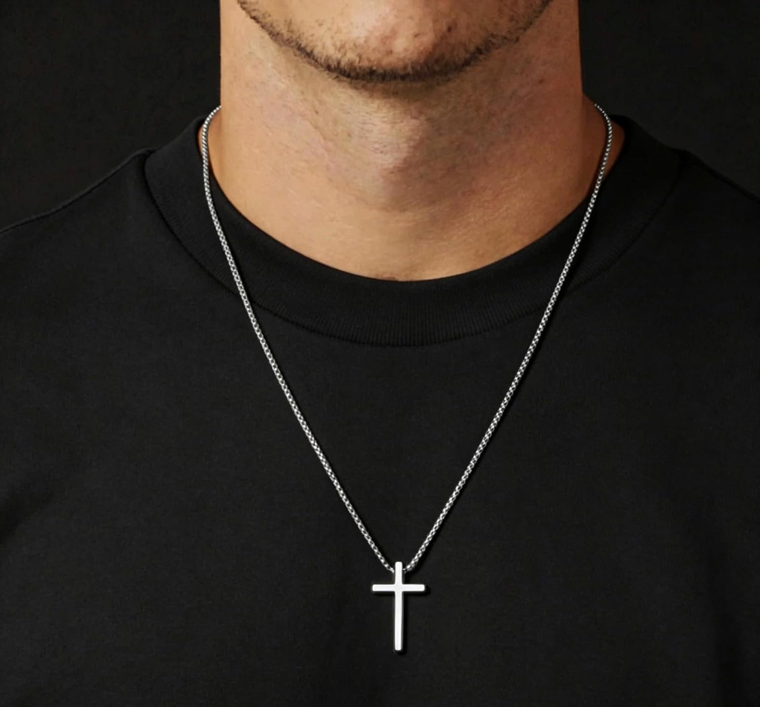 M MOOHAM 2pcs Stainless Steel Cross Necklace Set for Men Silver Black Heavy Duty Cuban Snake Chain Jewelry Valentine's Day Gift for Men Teens – Bild 2
