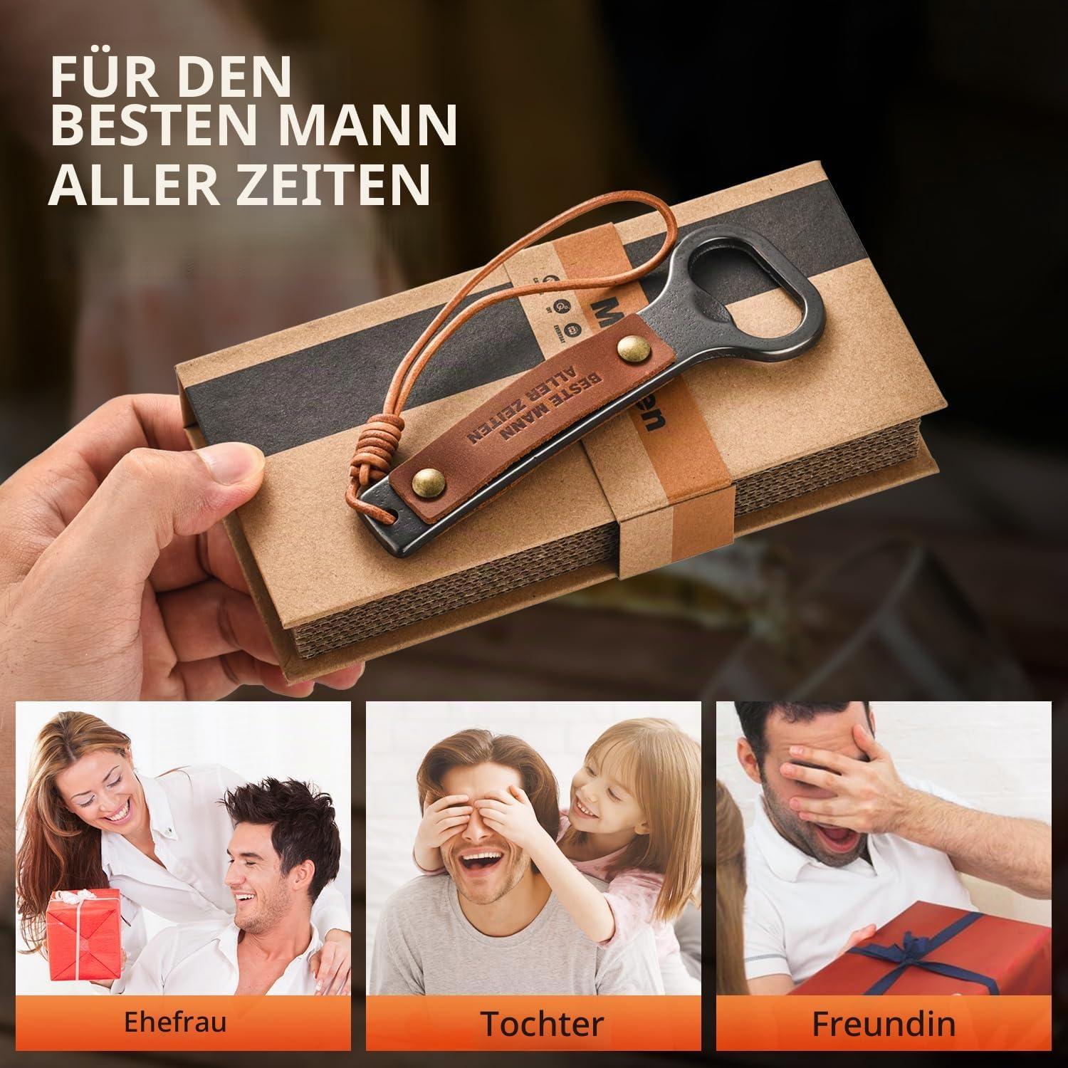 Maarten Christmas Gifts for Men, Personalised Gifts for Men, Retro Bottle Opener with Handwoven Cord and Leather, Best Birthday Gift Men Gifts for Dad – Bild 2