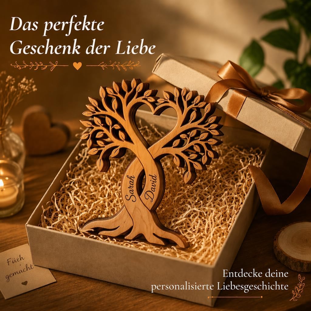 Personalised Wooden Heart Tree with Name, Romantic Couple Wooden Decoration, Individual Gift for Couples & Couples, Him & Him for Wedding, Anniversary, Valentine's Day (Style 2) – Bild 4