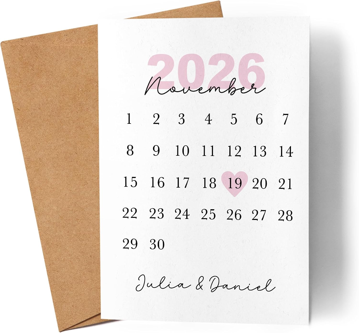Kiddle-Design Personalised Card for Couples Calendar with Date & Year, Gift for Valentine's Day, Anniversary - Wedding & Getting to Know Day Anniversary Gift - Valentine's Day Card
