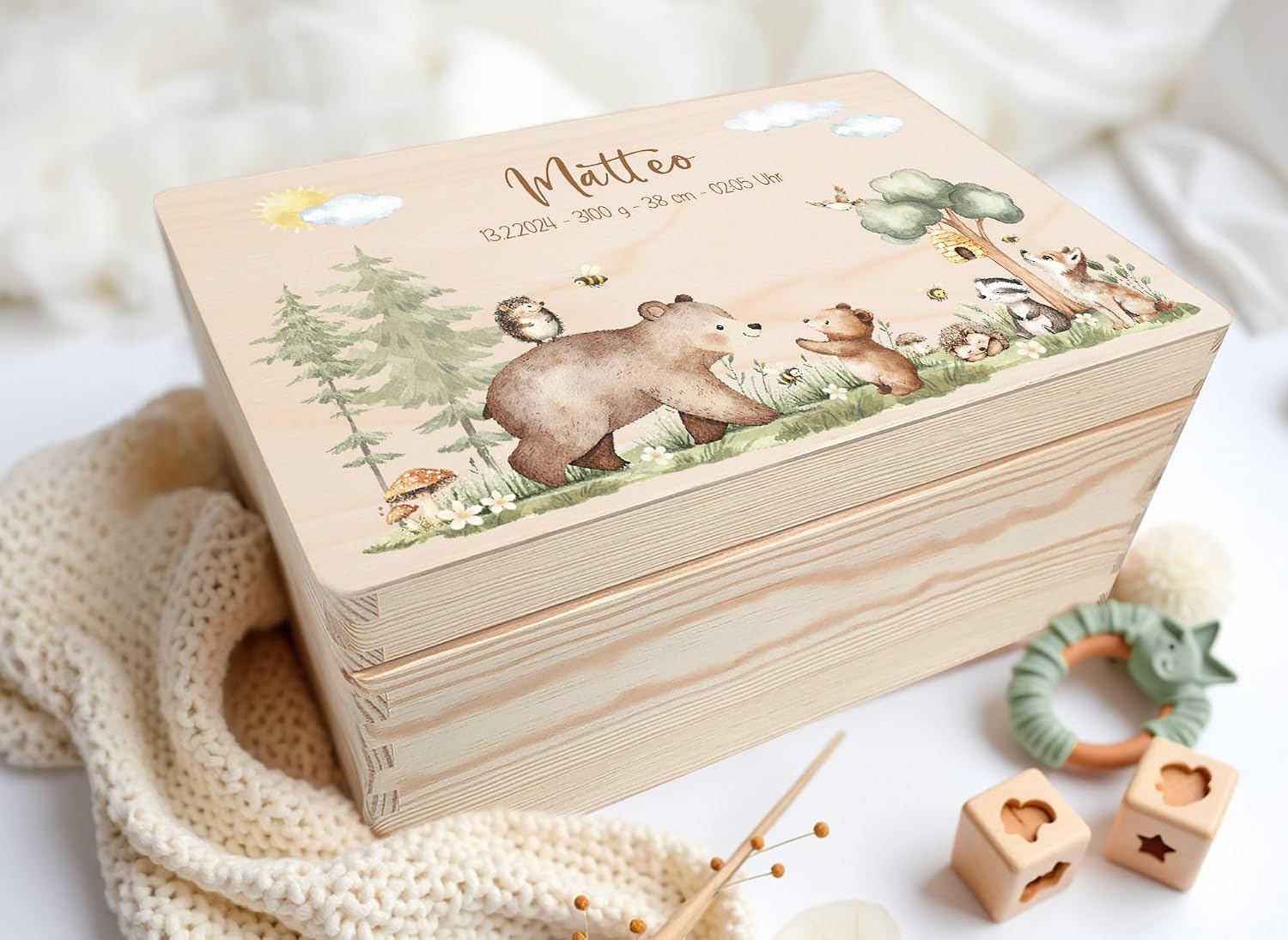 Little Deco Baby Keepsake Box Personalised Wooden Box with Lid Storage Box Memory Box Gift Idea for Birth, Christening or Birthday for Boys and Girls XHL1132-3-L – Bild 3
