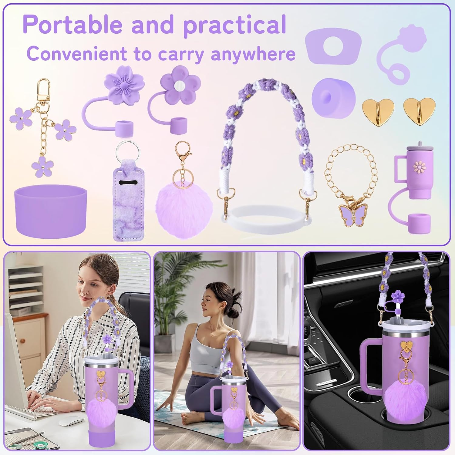 Stanley Cup Accessories, Stanley Cup Accessories for Stanley Cup 800 ml - 1100 ml, Stanley Cup Accessory Set, Stanley Quencher Accessories, Stanley Cup Accessories Purple (Cup Not Included) Pack of 15 – Bild 7
