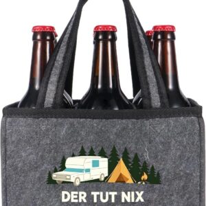 Men’s Beer Handbag – Bottle Carrier for 6 Bottles – Reusable Felt Bag as a Gift for Dad, Grandpa & Retirement – Federal Institute for Treats – Birthday for All Ages, Camping, No
