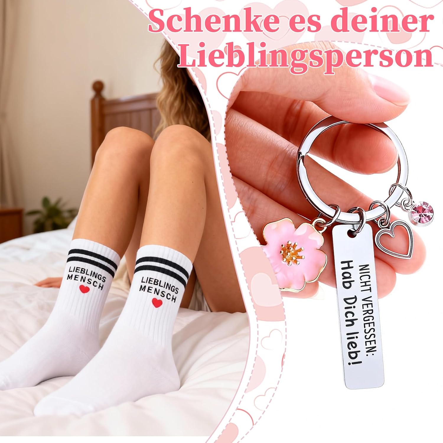 Favourite Person Gift Set for Girlfriend - Best Friend Gifts with Cotton Socks Heart and Keyring - Birthday Gift for Women, Gift Girlfriend Christmas Valentine's Day – Bild 6