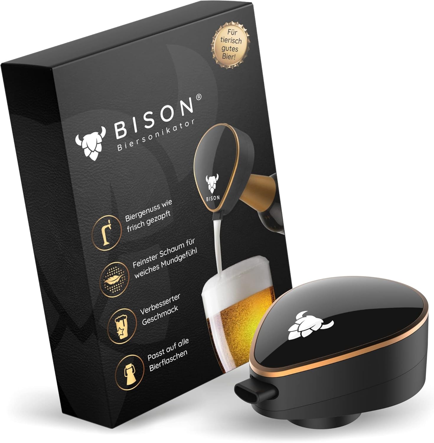 BISON Beer Sonicator | Ultrasonic Bottle Attachment for Beer Like Freshly Tapped | Gifts for Men
