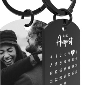 Meinearmbänder Personalised Stainless Steel Keyring with Black/White Picture and Date – Valentine’s Day & Anniversary Gift for Him & Her – Partner Gifts – Personalised Gifts