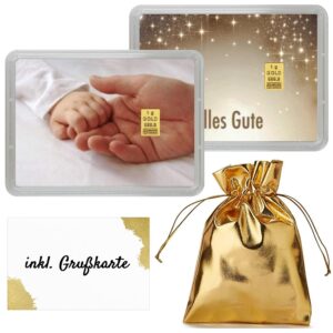 Gold Bar 1 g – Gift Box „Alles Gute – Geburt“ Great Gift Idea – Fine Gold 999.9