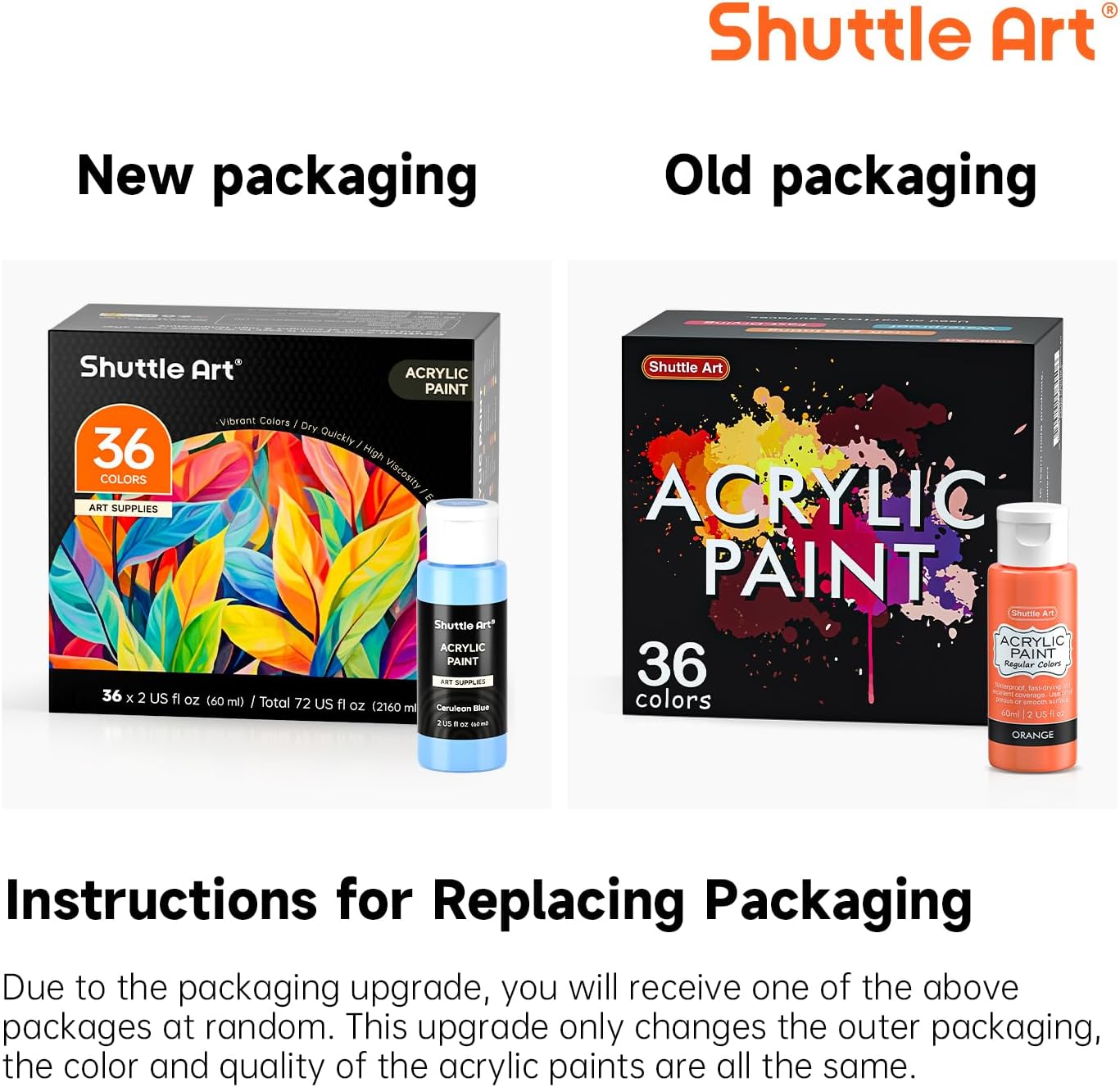 Shuttle Art 36 Colourful Acrylic Paint Set (60 ml Each) with 12 Brush Set – Bild 8