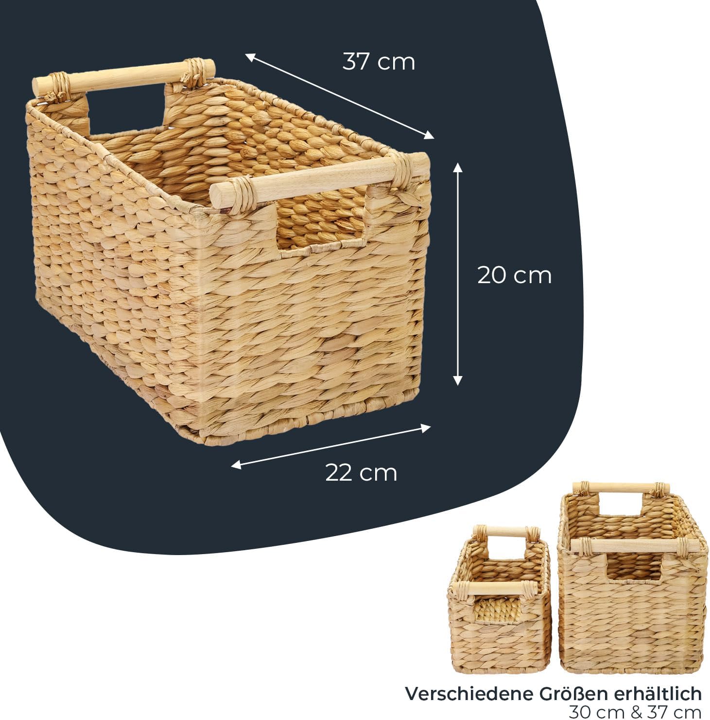 HMF Water Hyacinth Woven Storage Basket with Wooden Handles for Bathroom, Kitchen and Living Area, 37 x 22 x 20 cm, Natural – Bild 5