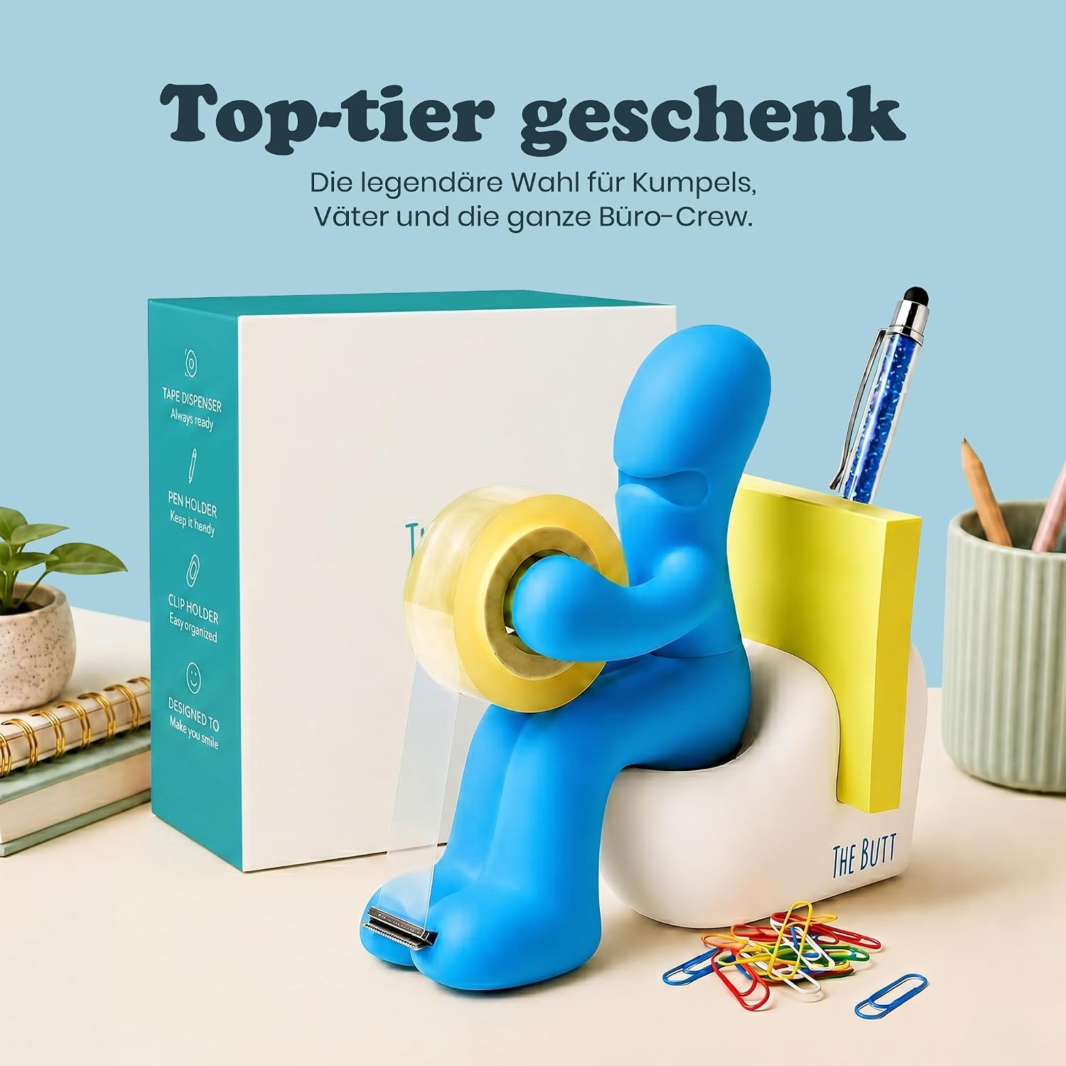 THE BUTT Tape Dispenser and Supply Station Funny Accessory for Office, Home or School (Blue) – Bild 3