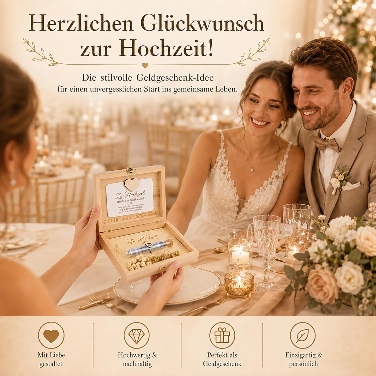Wooden Wedding Gift Box - Wedding Money Gift Packaging – Bild 3
