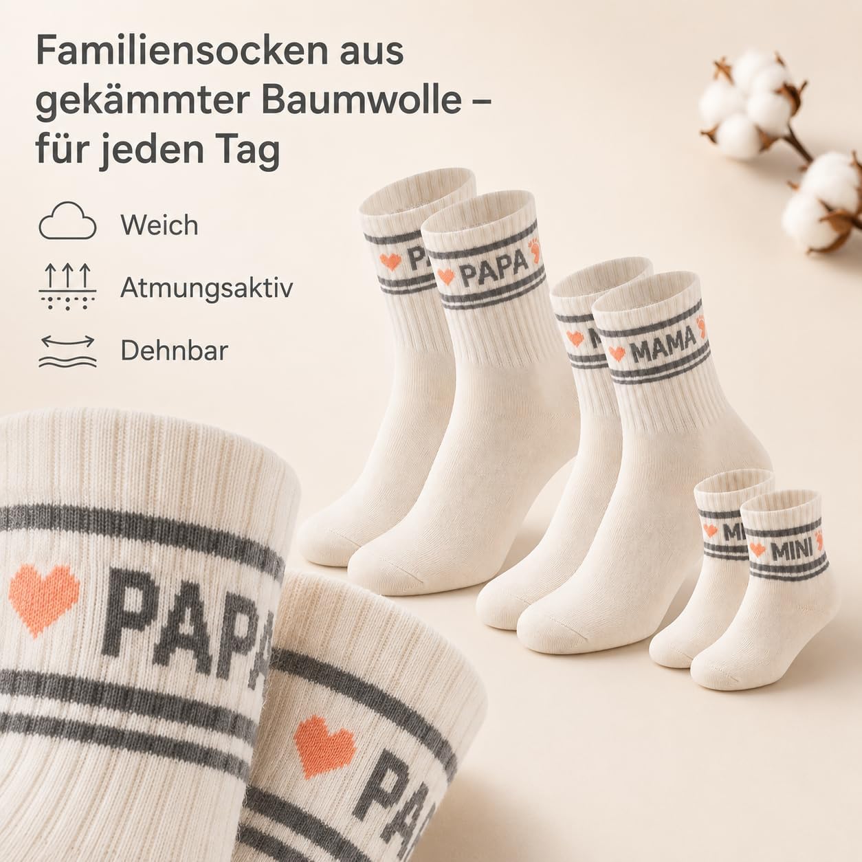 Family Socks Set Papa Mama Mini - Gift for Birth, Baby Shower & First Family Photo Shoot - Partner Look for New Parents – Bild 4