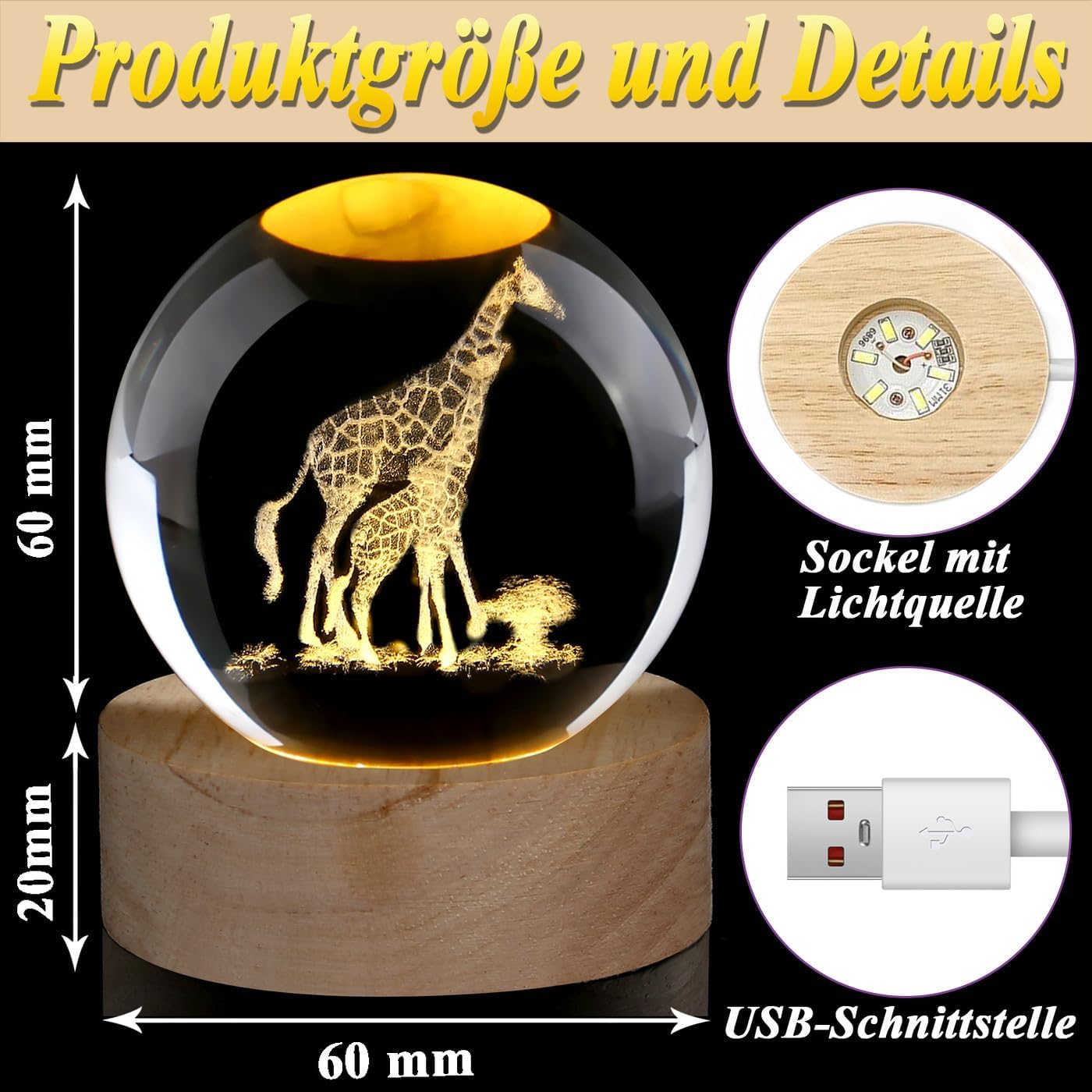 60mm Giraffe Glass Ball Decorative Animal Crystal Ball Giraffe – Bild 3
