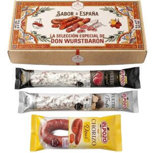 Wurstbaron Spanish Sausage Gift Set | Fuet Original + Fuet Truffle + Chorizo | Gourmet Delicatessen from Spain | Gift Box for Meat Lovers