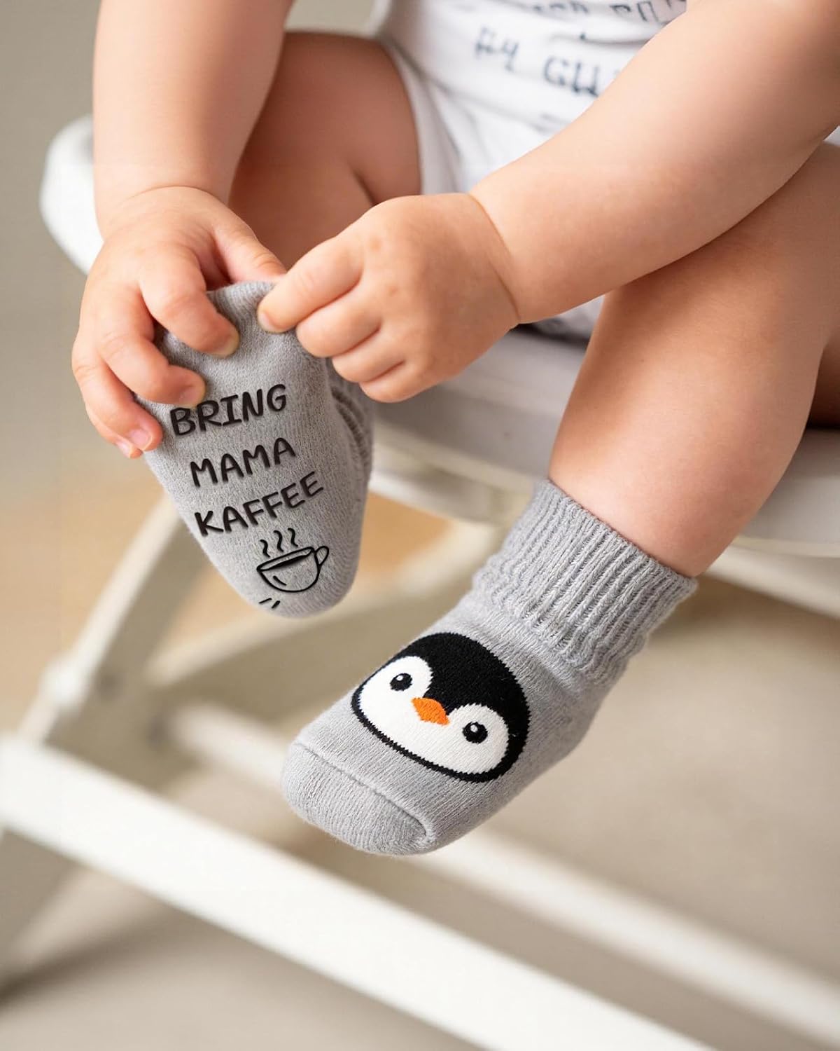 TUZELIYA Baby Socks 0-12 Months Gift Boy Girl – ABS Non-Slip Socks Animal Motifs with Funny Sayings – Baby Socks Gift for Birth, Baby Shower & Pregnancy Gift – Bild 2
