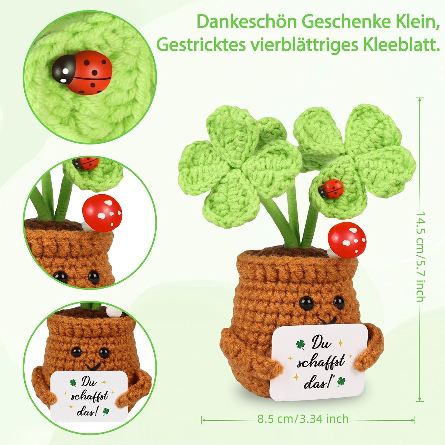 WenmthG Small Lucky Charm Knitted Four Leaf Clover Encouragement Gifts, Thank You Gifts, Positive Potato, German Replacement – Bild 2