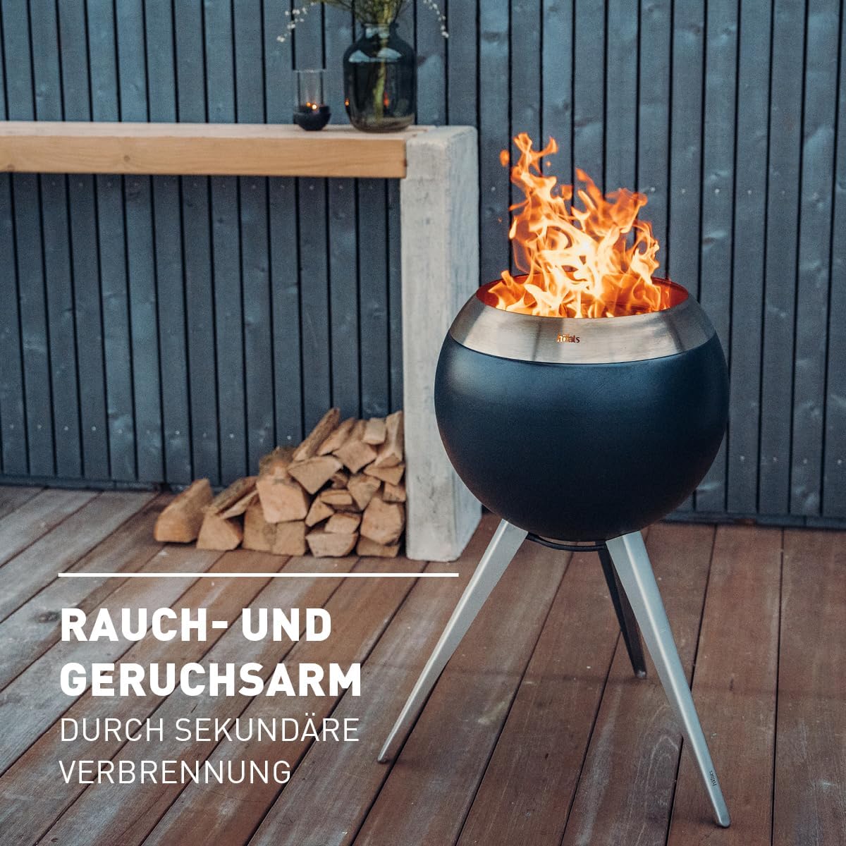 höfats Moon 45 Smokeless Fire Bowl with Low Base Made of Stainless Steel - Enamelled Low Smoke Fire Basket with Wood Carburettor Technology, Two-Stage Combustion Process - Fire Pit with Diameter 45 cm – Bild 3