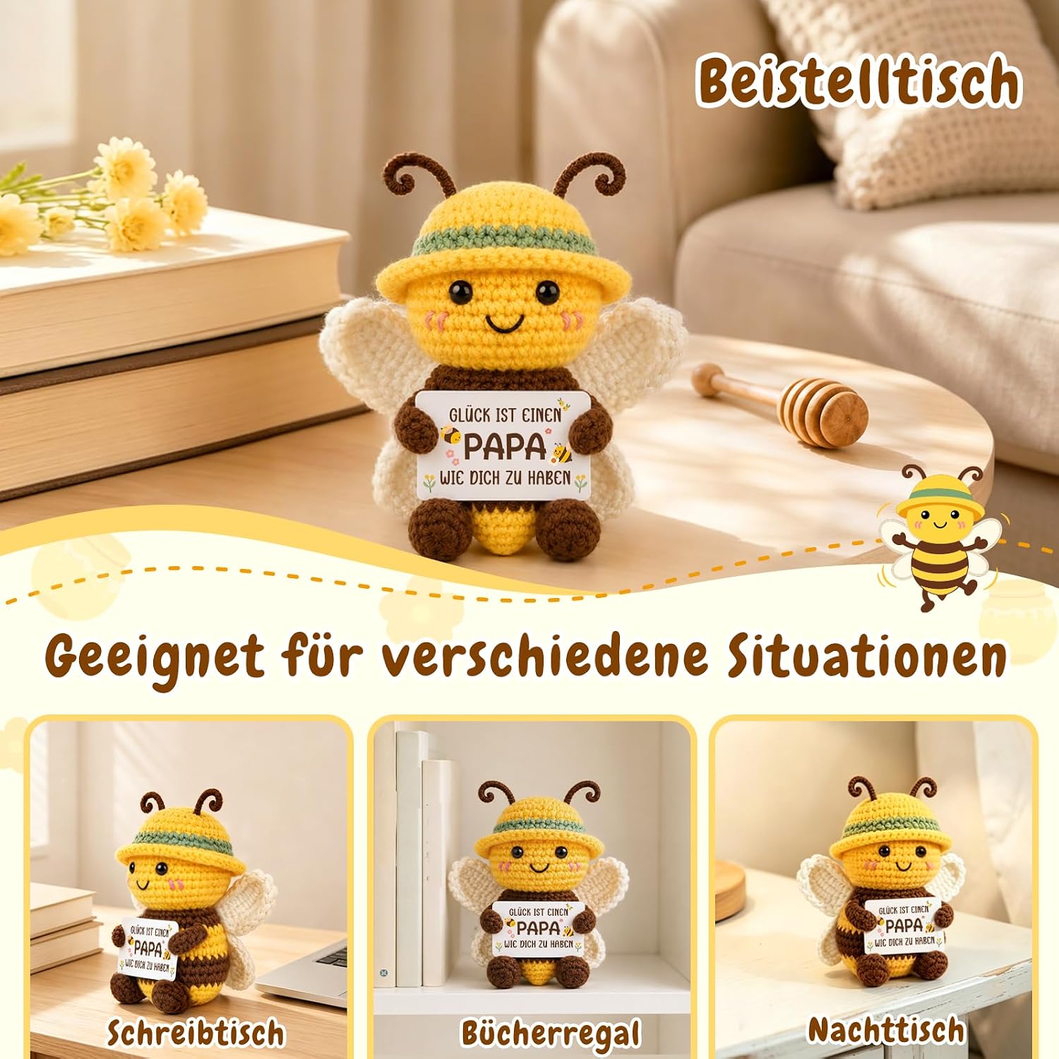 Gifts for Dad, Positive Hand Crocheted Bee Figures – Bild 6