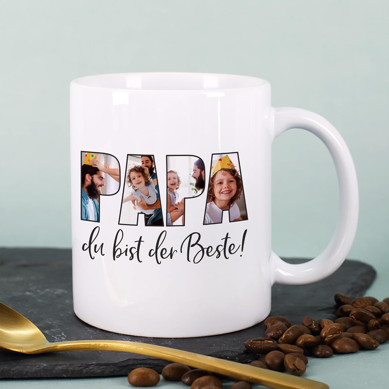 Herz & Heim Best Dad Mug Personalised Creative Photo Mug with 4 Own Pictures for the Best Dad Easy Design Gift Father Birthday – Bild 7