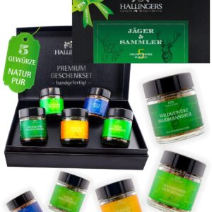Hallingers Genuss Manufaktur Spice Gift Set – 5 Spices from around the World in High-Quality Gift Box with Recipe Booklet „Hunters and Collectors“, Gift Idea for Women and Men