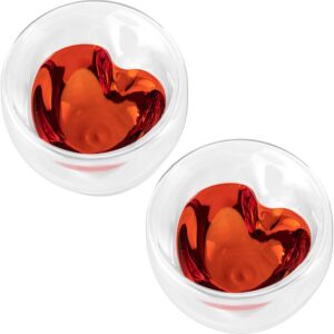ILP Set of 2 300 ml Double-Walled Glasses Heart-Shaped Thermal Glasses Double Walled Wine Gift Heart Glass for Hot and Cold Drinks Thermal Glasses Heart Gift Set Special Gift