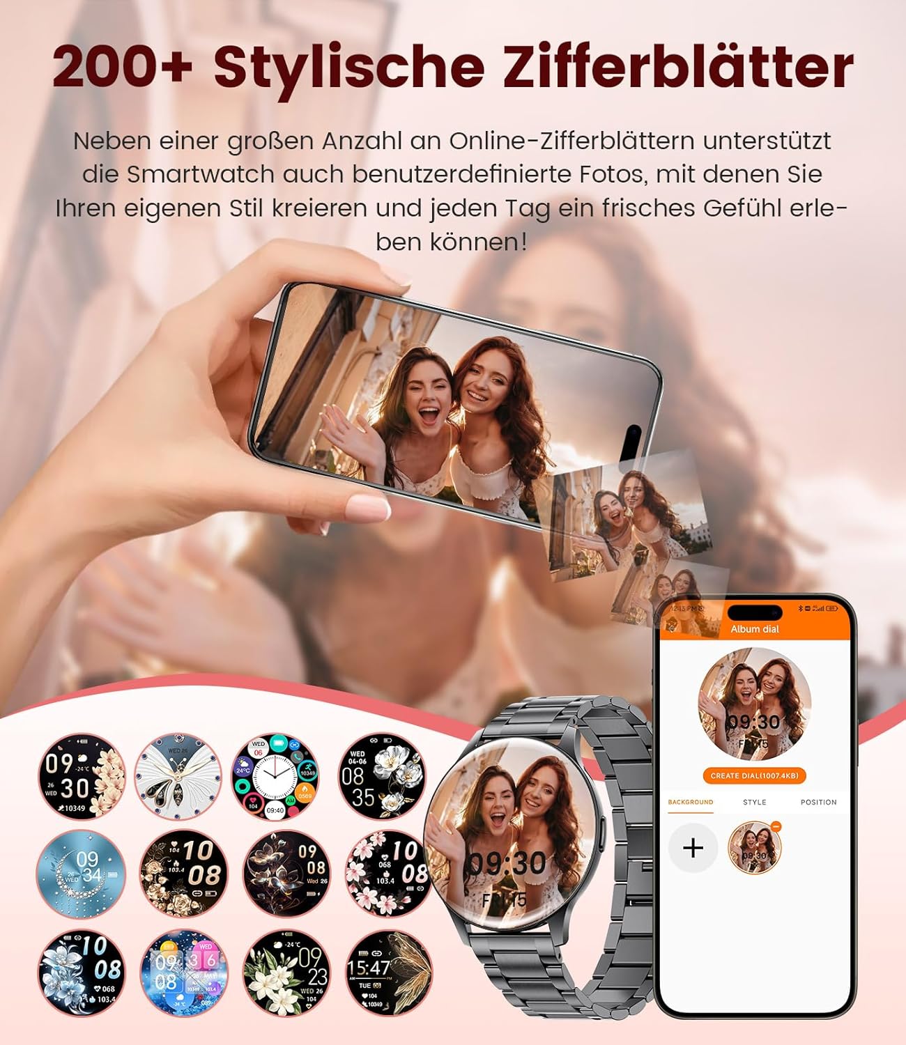 Women's Smartwatch (2 Bracelets), Premium Metal Bracelet, 1.43 Inch HD AMOLED Display, 120+ Sports Modes, Fitness Watch with Sleep Tracking, Phone Function, Watch for iOS Android, Black – Bild 5