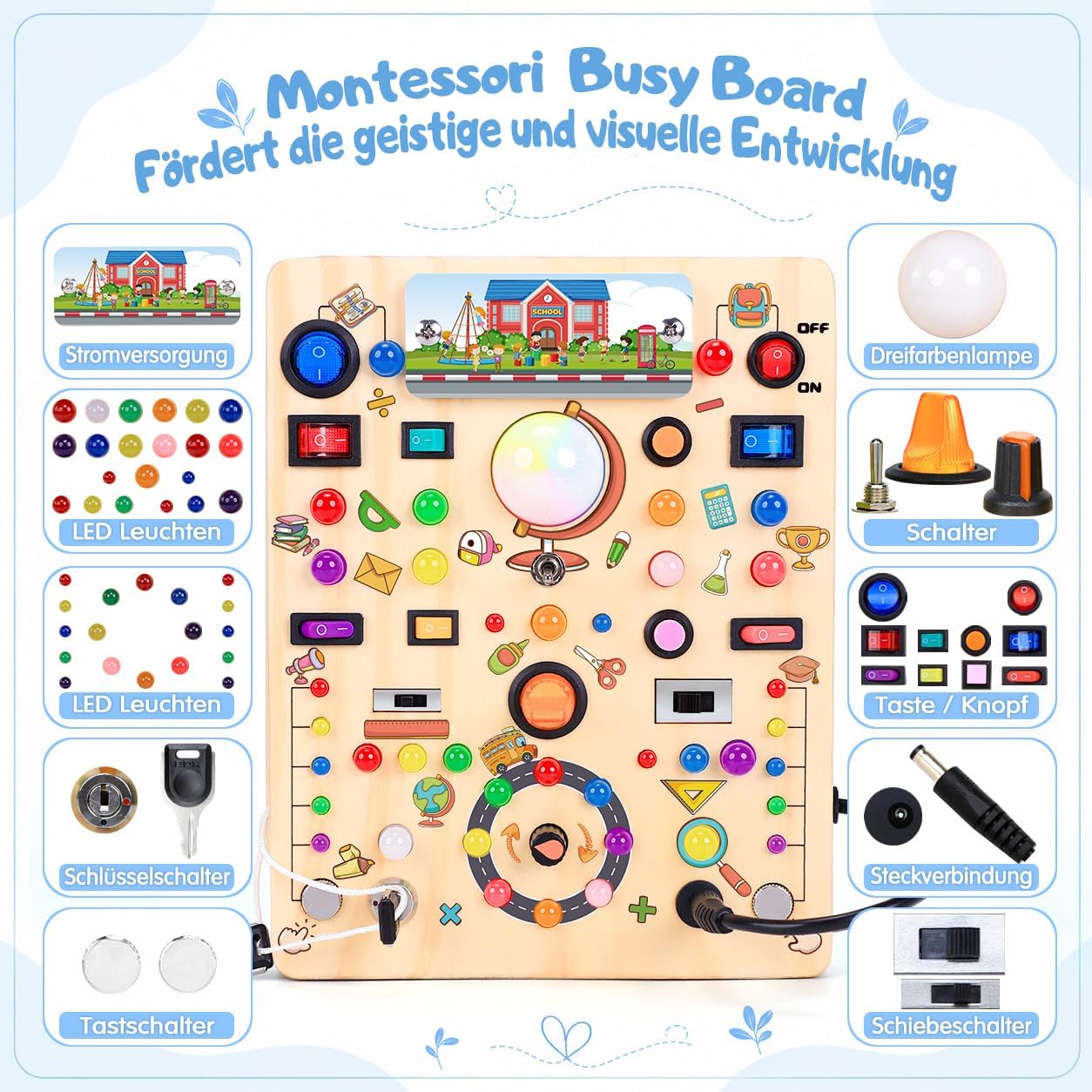 Montessori Toy Busy Board from 1 Year Activity Board Wooden School – Bild 4