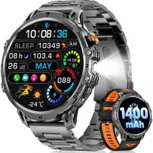 LIGE Men’s Military Smartwatch – 1400 mAh / 1.85 Inch HD Large Touch Screen/Light