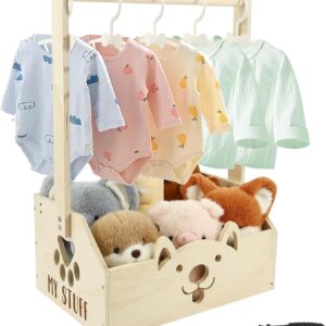 Hölz Baby Basket Gift with Handle and 5 Children’s Hangers, Baby Shower Cupboard, Multi-Purpose Baby Storage Box, Baby Basket, Newborn for Birthdays, Baby Showers, Christmas, New Parents