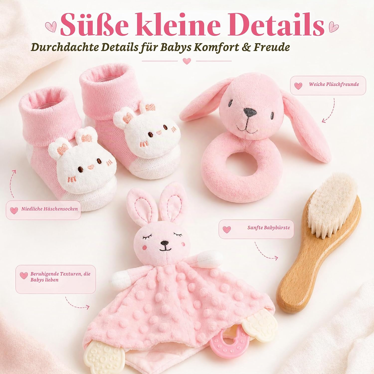 Newborn Gift - 15 Piece Baby Gift Set Includes Baby Blanket, Romper, Teething Cloth, Wooden Brush, Milestone Cards, Bib, Socks and a Keepsake Box (Pink) – Bild 4