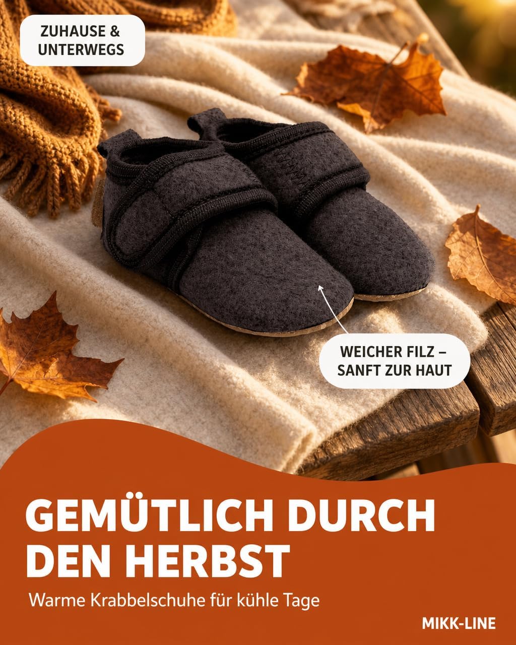 Mikk-line Hausschuhe Baby, Krabbelschuhe mit rutschfester aus filz – Bild 4