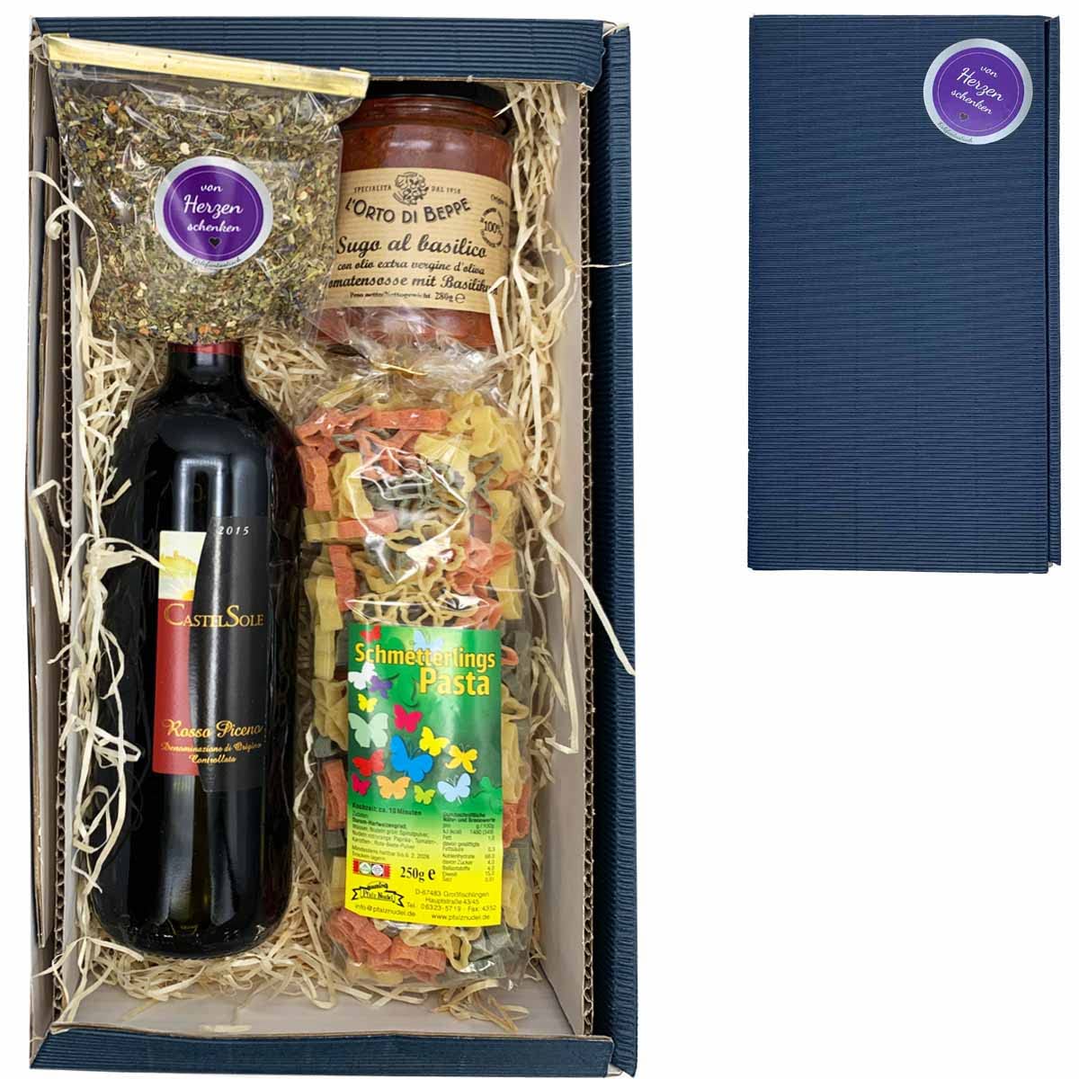 Butterfly Gift Set with Wine, Pasta, Sauce and Herb Mix // Delicatessen Gift Butterflies