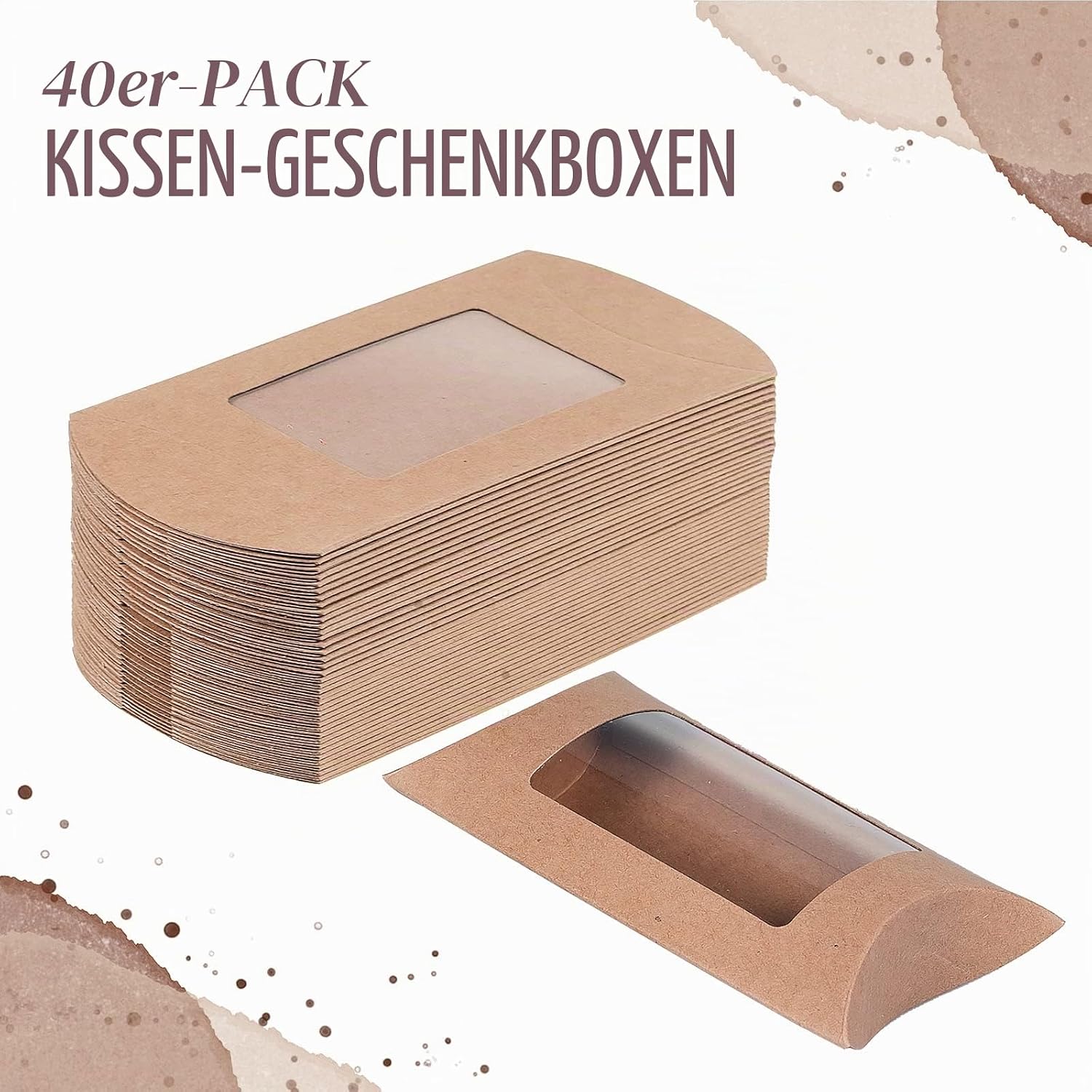 Pillow Boxes, 40 Pack Pillow Gift Boxes with Windows, Kraft Mini Gift Boxes, 5" x 3" x 1.2" – Bild 8