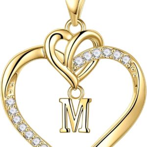 TINGN Women's Heart Necklace, Gold Silver, 14K Gold/White Gold Plated Initial Chain, Women's Cubic Zirconia Heart Pendant, Letter Chain, Anniversary, Birthday Gifts for Her, Wife, Girlfriend, Mum