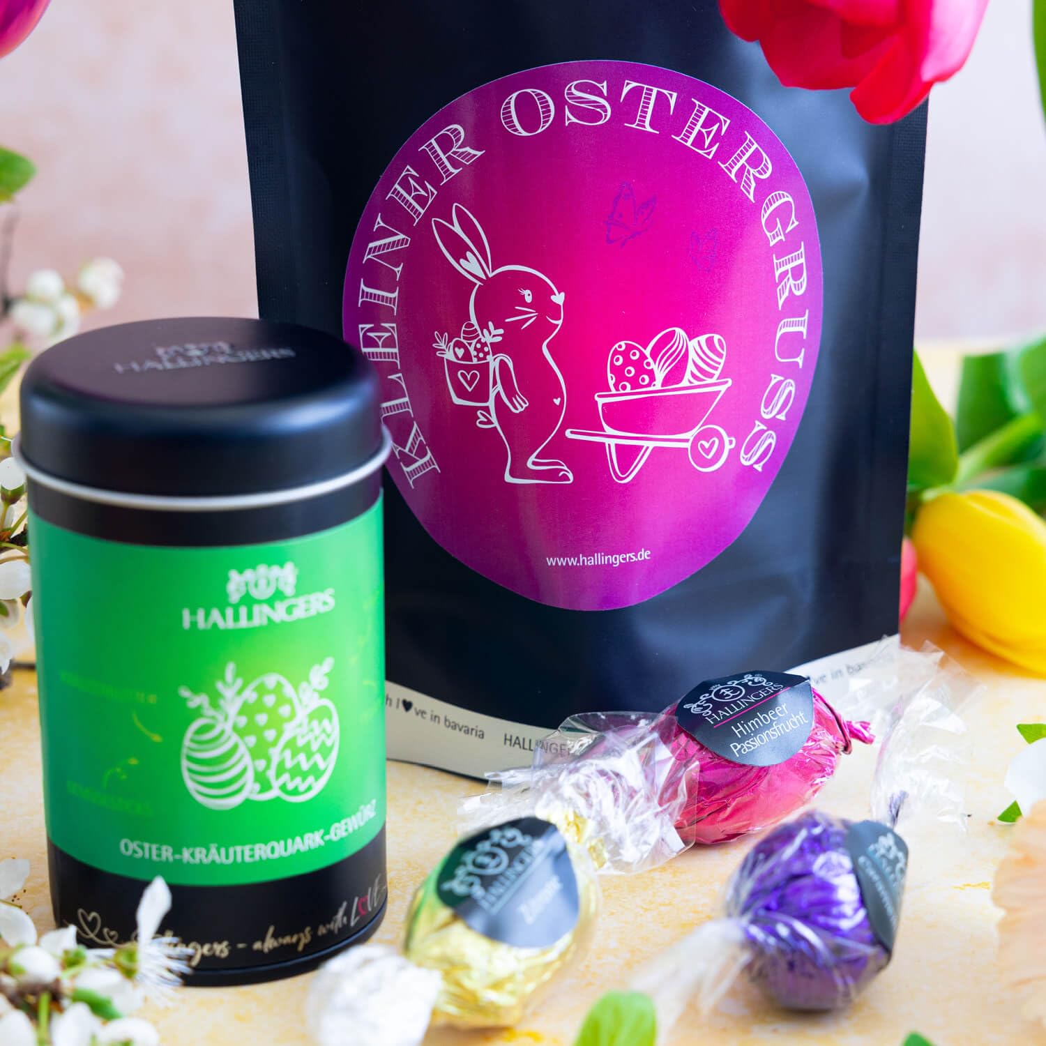 Hallingers Genuss Manufaktur Delicatessen Easter Gift Set – Quality in a Wonder Bag "Little Easter Gr..." Small Easter Nest Chocolates Easter Eggs & Easter Curd Spice, Easter Basket for Women Girls – Bild 2