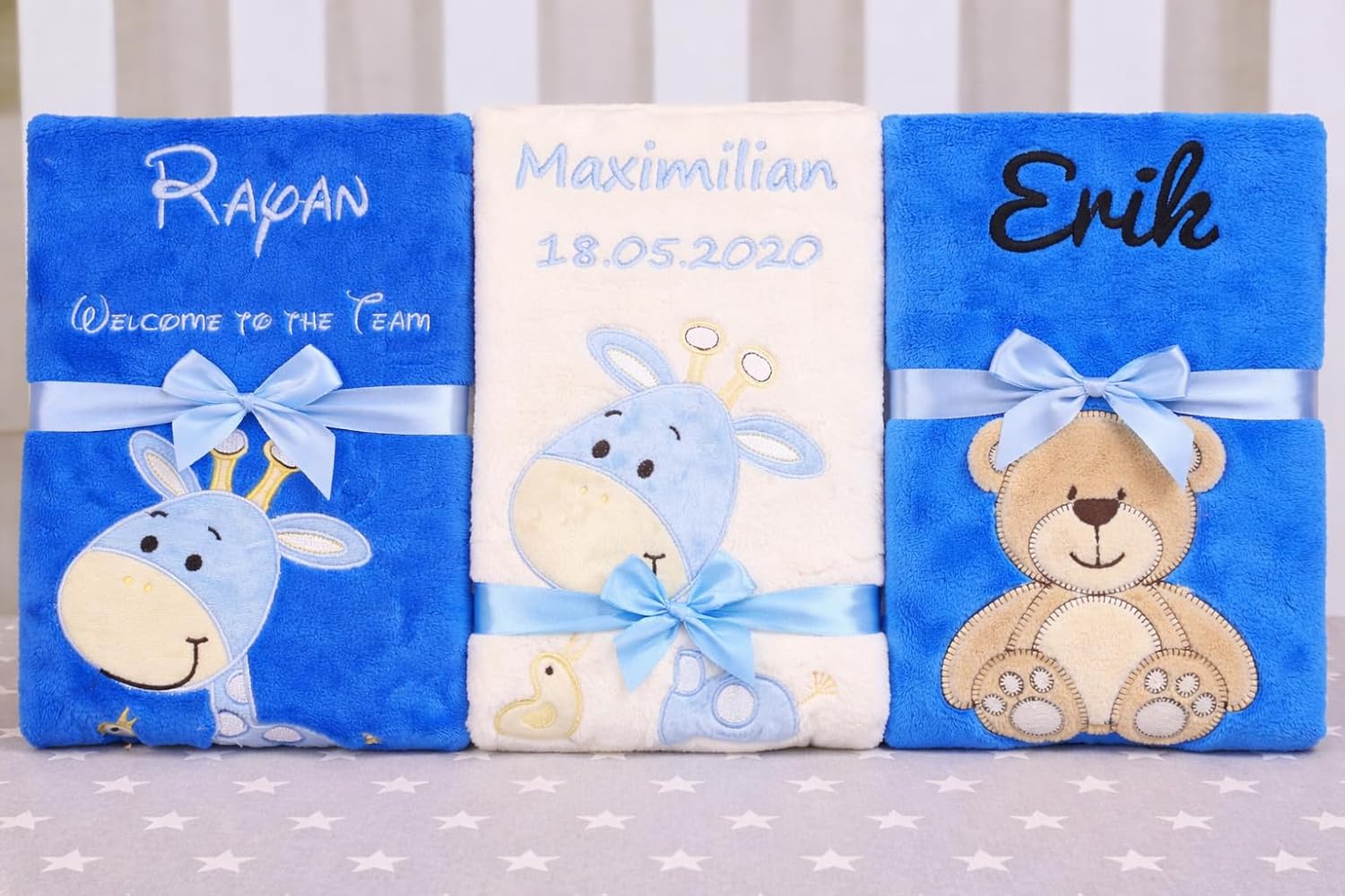 BotoBaby ★ Personalised Baby Blanket with Name & Date Embroidered Birth, Christening, Baby Shower & More ★ 75 x 100 cm ★ (75 x 100 cm + Personalisation) – Bild 8