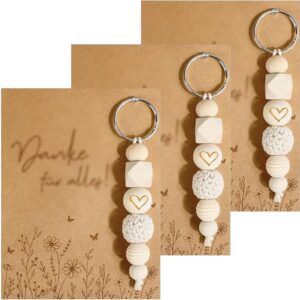 Thank You Gifts Keyring with Card, Small Thank You Gift, Key Chain, Thank You for Everything, Wooden Beads Keyring, Christmas Teacher Colleague Farewell Gift