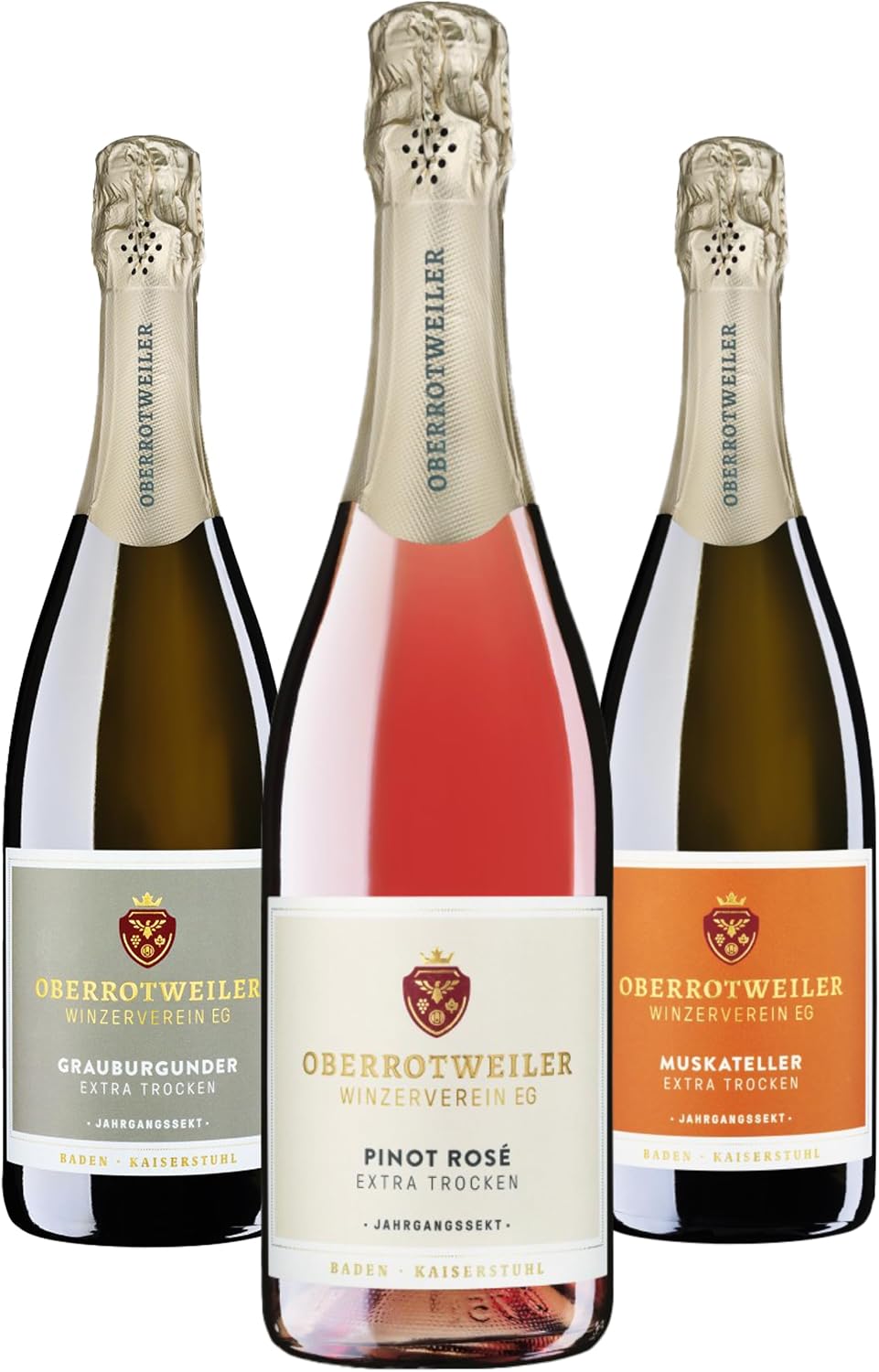 Oberrotweiler Bubbly Wine Package - Tasting Package with Pinot Gris, Rose & Muscat Sparkling Sparkling Extra Dry - Fine Pearl, Fresh & Perfect as a Sparkling Gift (3 x 0.75 L)