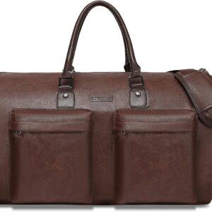 Modoker Convertible Garment Bag Leather Carry On Luggage for Travel Waterproof Garment Bag Gifts for Men Women Business – 2 in 1 Hanging Suitcase Suit Travel Bags Brown