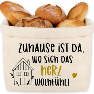 Housewarming Gifts Home & Housewarming Gifts House – Bread Basket & Bread Basket Made of Fabric, Foldable Housewarming Gift with Saying for Kitchen, Breakfast & Decoration (Beige)