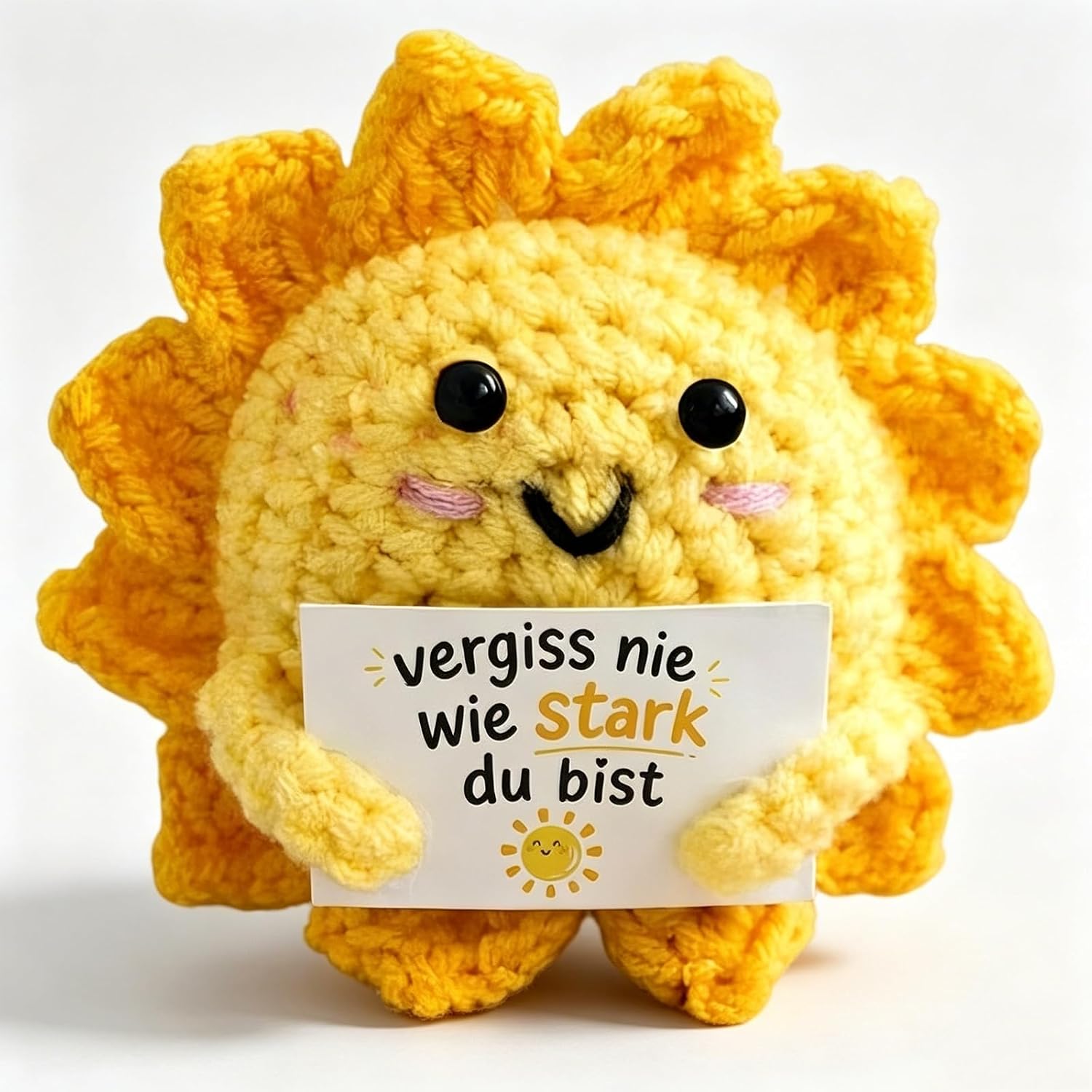 Sunflower Crochet Figure, 1 Piece with Courage Saying, Good Luck Charm, Get Well Soon Gifts, Small Sun Decoration for Women, Girlfriend, Daughter, Mum, Colleague, Exam, Farewell, Birthday, Office