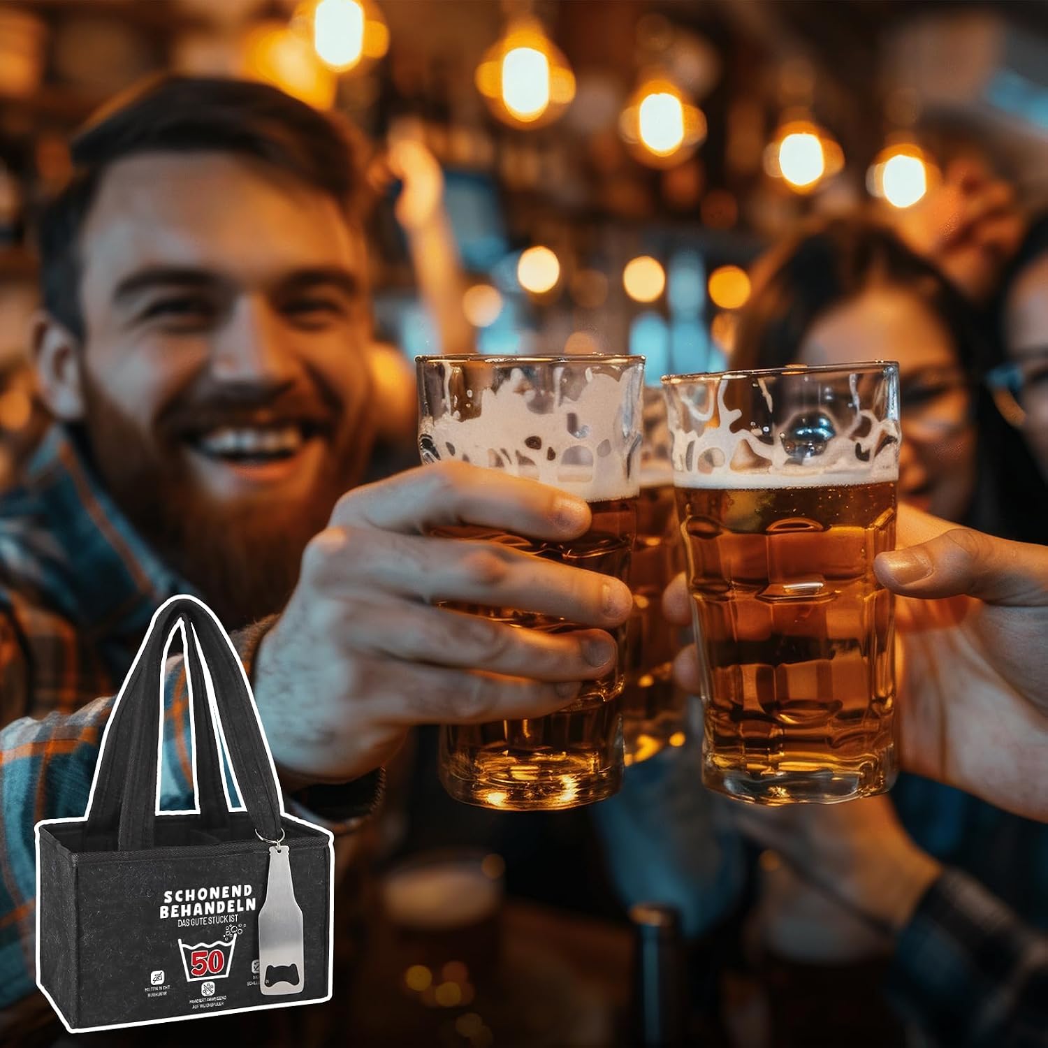 WenmthG Gentle Treat 50 Funny Gifts Birthday Men's Handbag Beer with Bottle Opener and Greeting Cards for Men Women Boyfriend Men's Handbag Beer Bottle Carrier for 6 Beer Bottles – Bild 7
